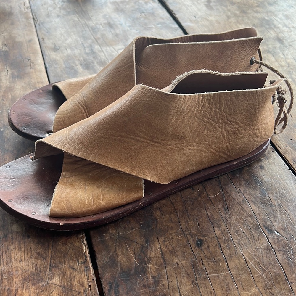 beek Tan Leather Wrap Sandals